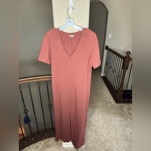 Lilla P Terracotta V-Neck Maxi Dress Cotton Blend Size L Minimalist Neutral